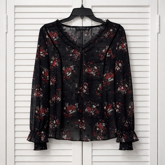 Zara Tops - ZARA ♥️ Floral Black Sheer Top